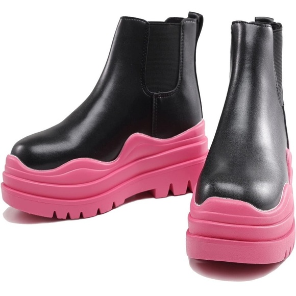 lug sole low heel leather ankle boots